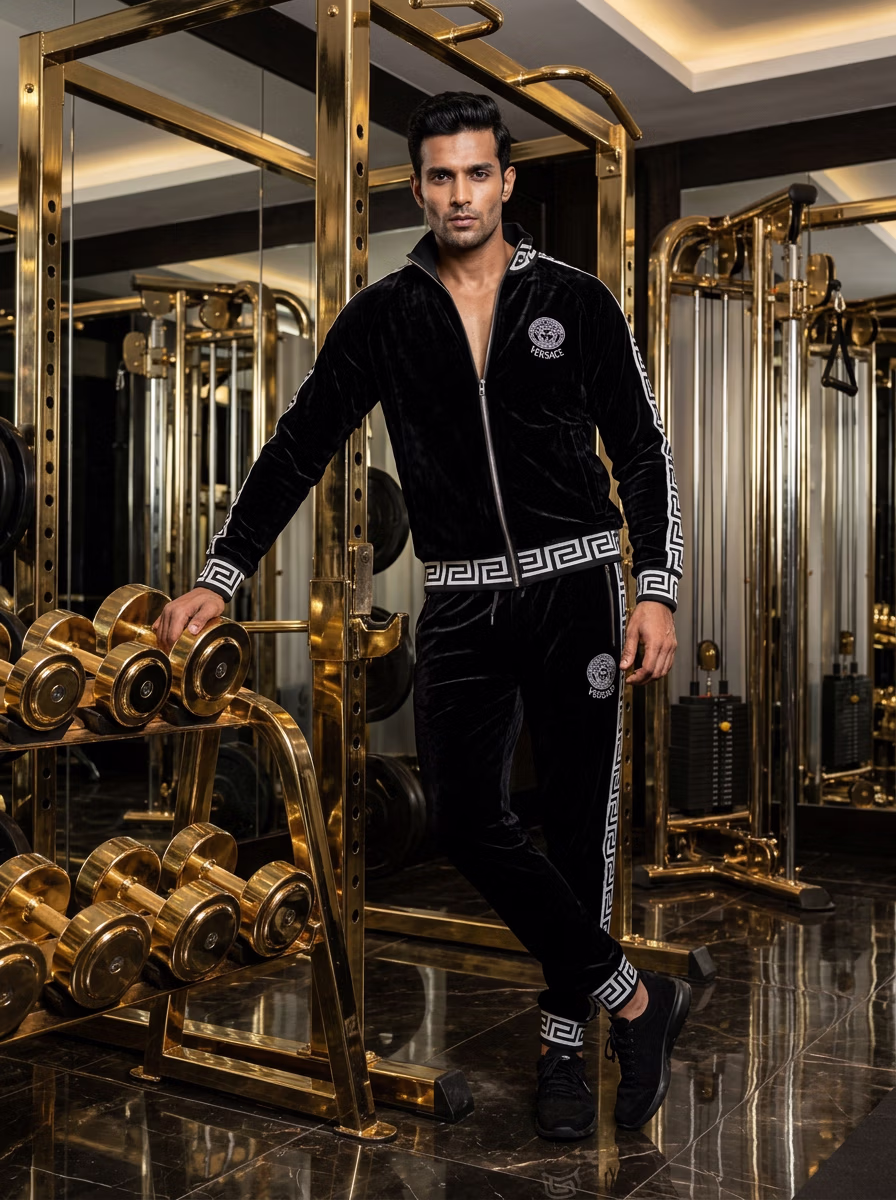 Active Wear AI virtual try-on — Gym Track Pant T-Shirt Activewear Men Track fashion model photoshoot by VERA Fashion AI