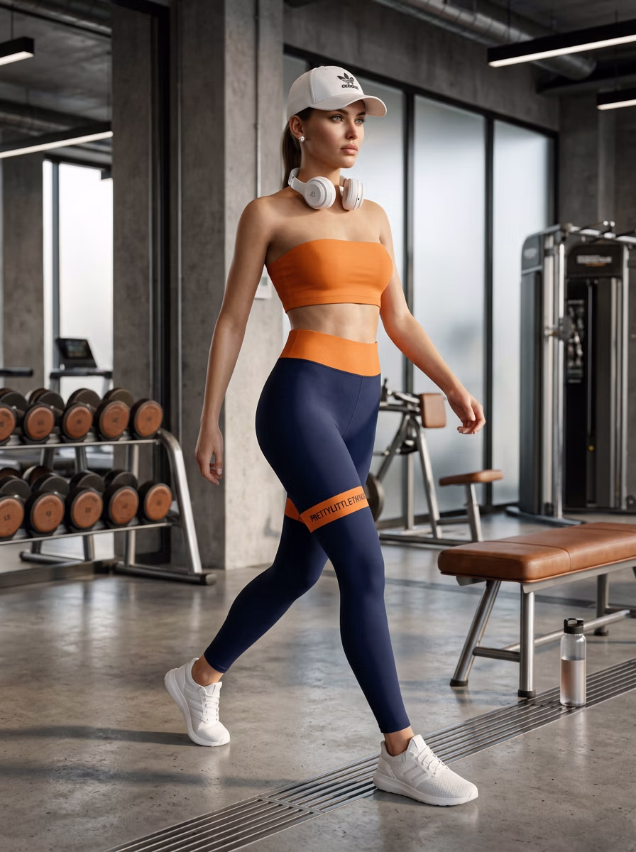 Active Wear AI virtual try-on — Gym Track Pant T-Shirt Activewear Women Track fashion model photoshoot by VERA Fashion AI