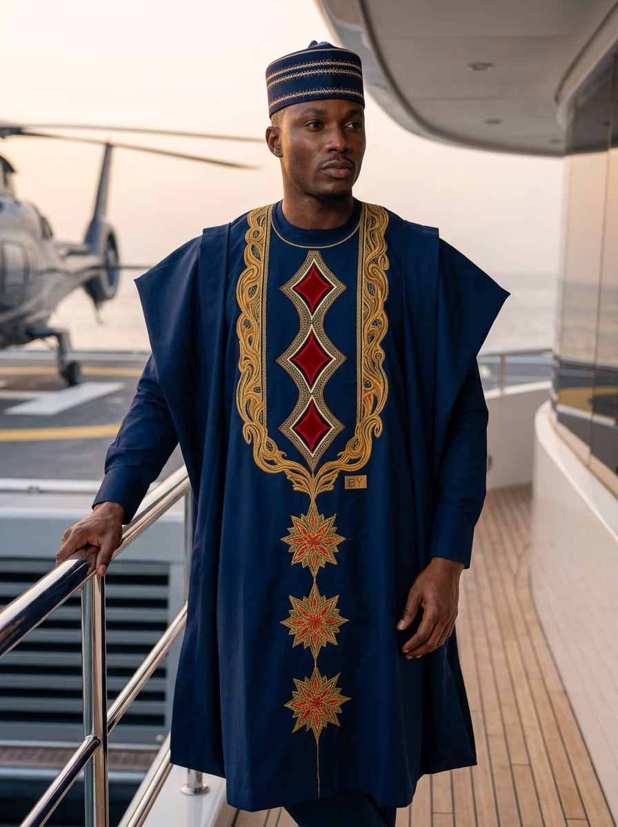 African Ethnic and Traditional Wear AI virtual try-on — African Traditional Ethnic Agbada Man fashion model photoshoot by VERA Fashion AI