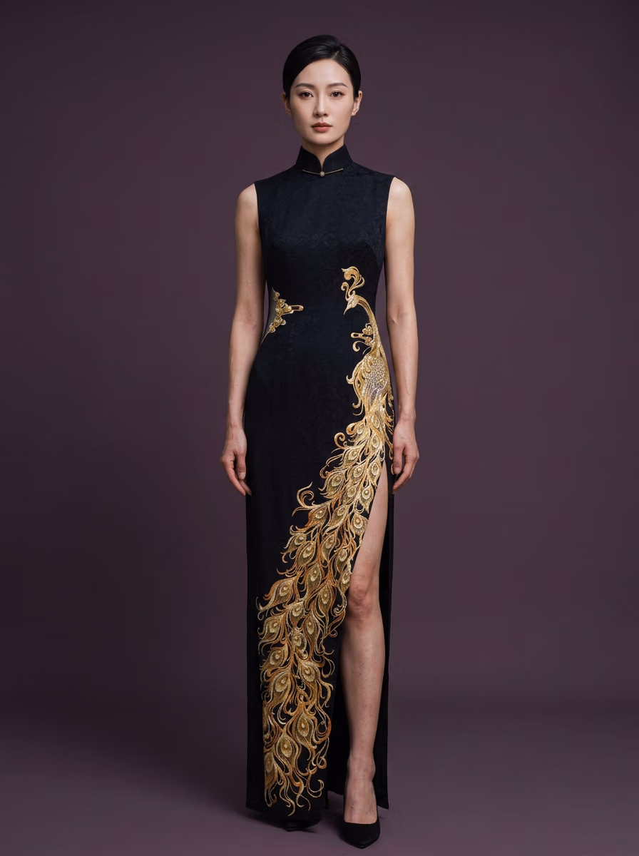 East Asian Chinese Qipao Cheongsam 旗袍 AI virtual try-on — Chines Qipao Cheongsam 旗袍 fashion model photoshoot by VERA Fashion AI