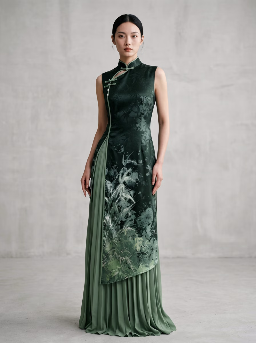 East Asian Chinese Qipao Cheongsam 旗袍 AI virtual try-on — Chines Qipao Cheongsam 旗袍 fashion model photoshoot by VERA Fashion AI