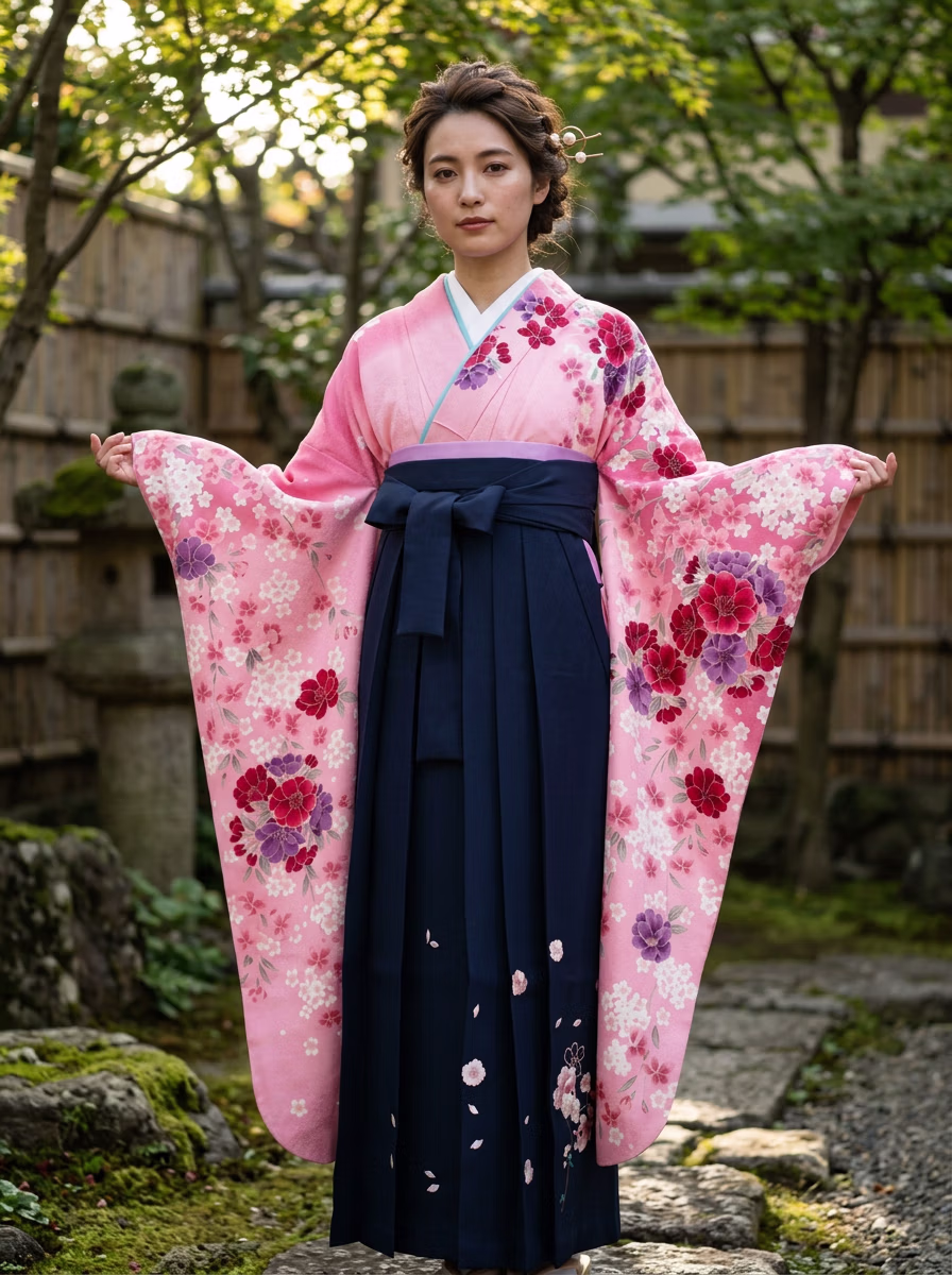 East Asian Hakama 袴 AI virtual try-on — Hakama 袴 fashion model photoshoot by VERA Fashion AI