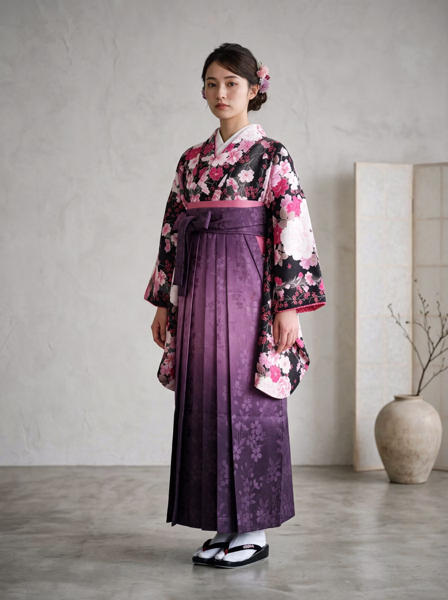East Asian Hakama 袴 AI virtual try-on — Hakama 袴 fashion model photoshoot by VERA Fashion AI
