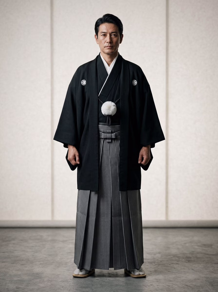 East Asian Hakama 袴 AI virtual try-on — Hakama 袴 Man fashion model photoshoot by VERA Fashion AI