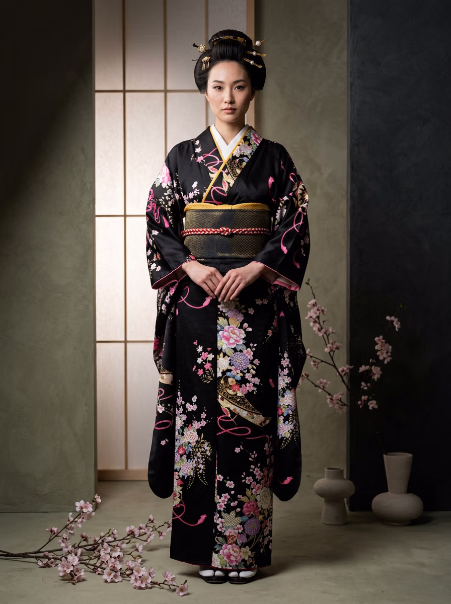 East Asian Kimono AI virtual try-on — Kimono 着物 fashion model photoshoot by VERA Fashion AI