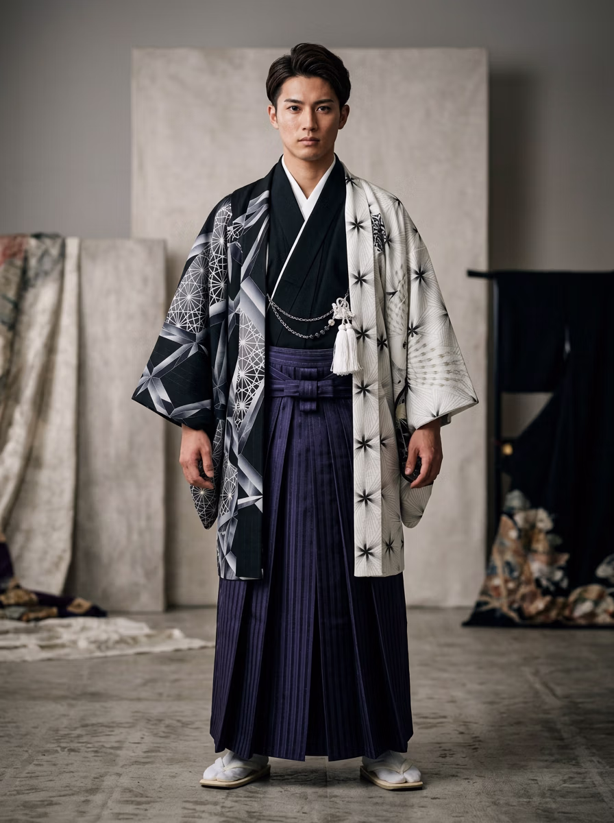 East Asian Kimono AI virtual try-on — Men's Kimono 着物 fashion model photoshoot by VERA Fashion AI
