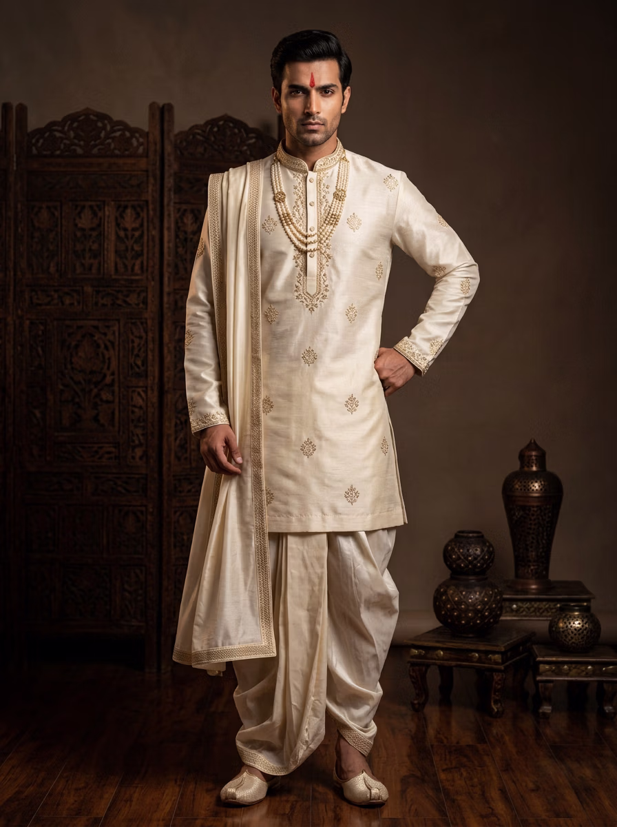 Indian Men's Kurta Dhoti AI virtual try-on — Kurta Dhoti Indian Traditiona Mens fashion model photoshoot by VERA Fashion AI