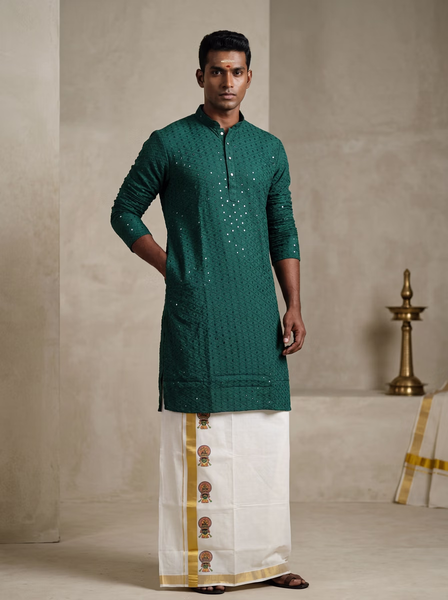 Indian Men's Kurta Lungi AI fashion photoshoot and virtual try-on gallery