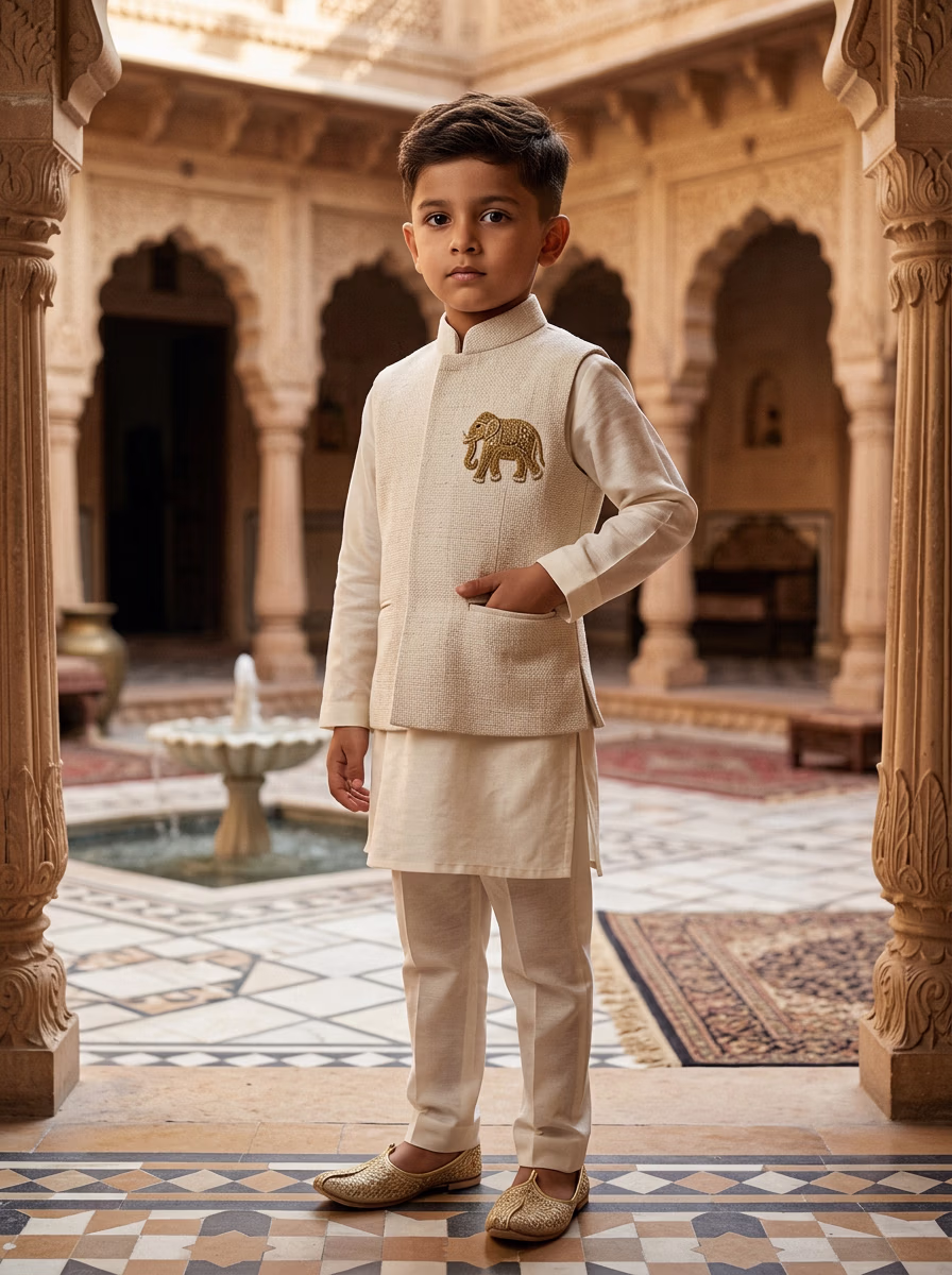 Indian Men's Kurta Pajama AI virtual try-on — Kurta Pajama Indian Athics Taditional Kids fashion model photoshoot by VERA Fashion AI