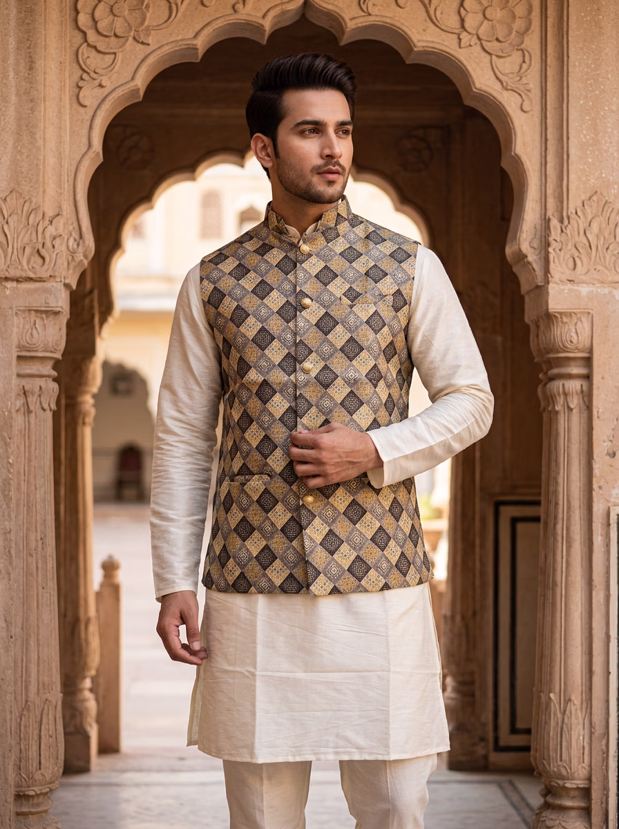 Indian Men's Kurta Pajama AI virtual try-on — Kurta Pajama Indian Athics Taditional fashion model photoshoot by VERA Fashion AI