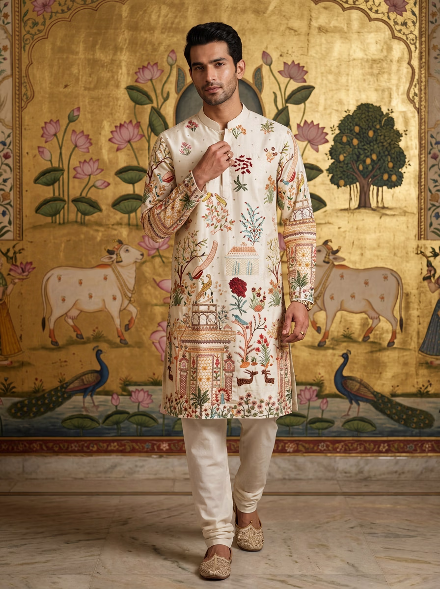 Indian Men's Kurta Pajama AI virtual try-on — Kurta Pajama Indian Athics Taditional fashion model photoshoot by VERA Fashion AI