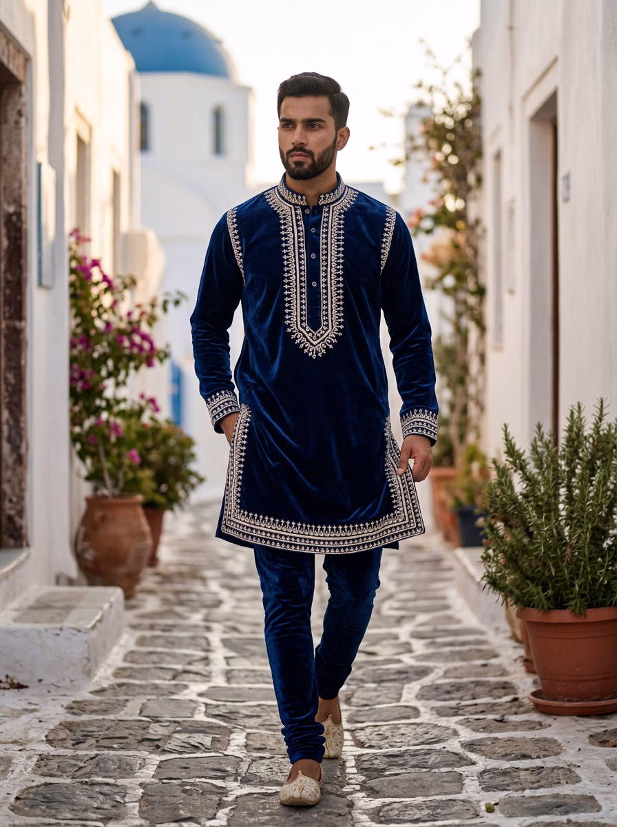 Indian Men's Kurta Pajama AI virtual try-on — Kurta Pajama Indian Athics Taditional fashion model photoshoot by VERA Fashion AI