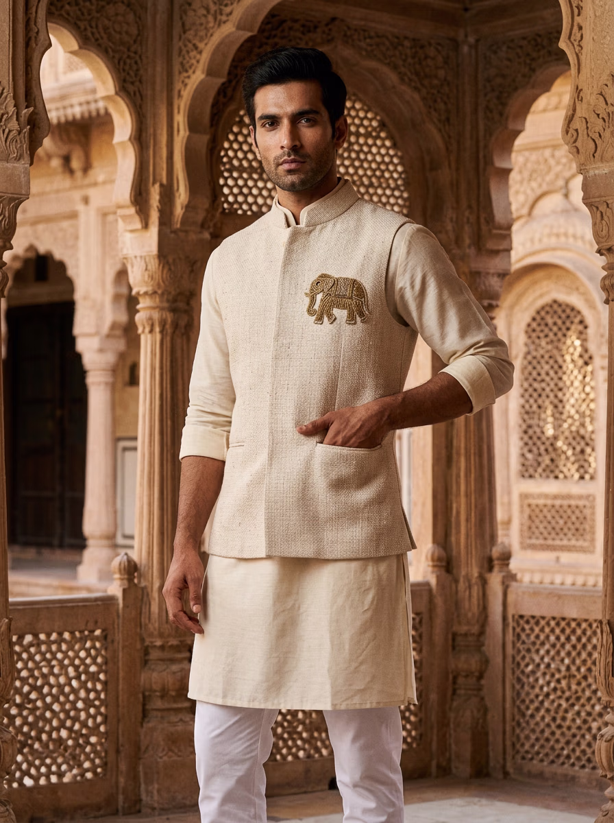 Indian Men's Kurta Pajama AI virtual try-on — Kurta Pajama Indian Athics Taditional fashion model photoshoot by VERA Fashion AI