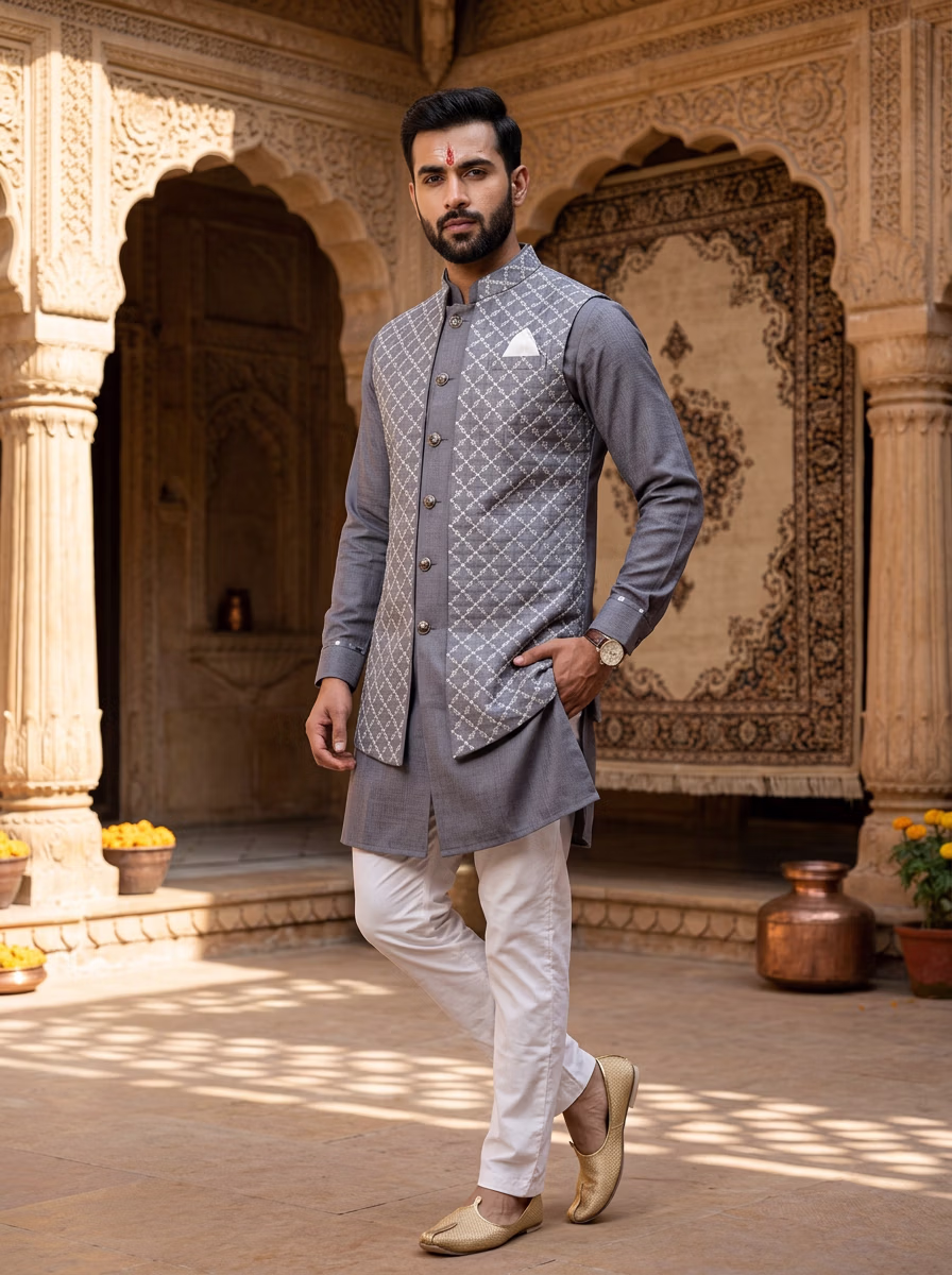 Indian Men's Kurta Pajama AI virtual try-on — Kurta Pajama Indian Athics Taditional fashion model photoshoot by VERA Fashion AI