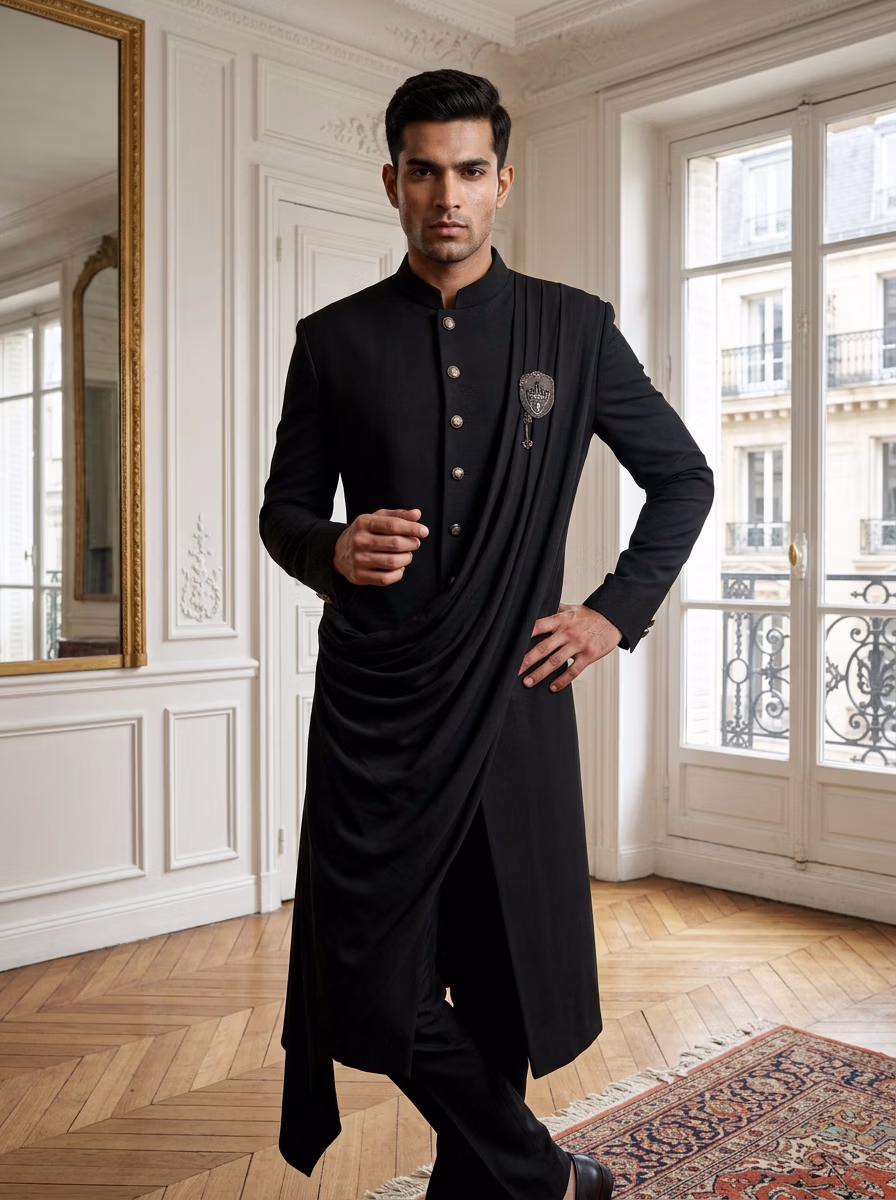 Indian Men's Sherwani AI virtual try-on — Sherwani Indian Ethnic Traditional Men fashion model photoshoot by VERA Fashion AI