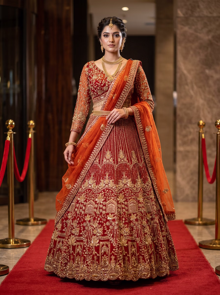 Indian Women's Lehenga Choli AI virtual try-on — Chaniya Choli Wedding Lehenga Choli fashion model photoshoot by VERA Fashion AI