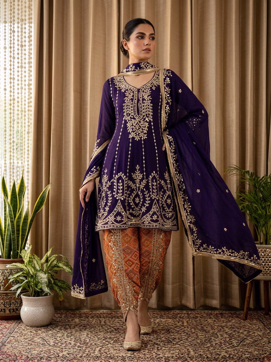 Indian Women's Sharara Garara AI virtual try-on — Sarara Gararra Indian Pakistani Tradtional fashion model photoshoot by VERA Fashion AI