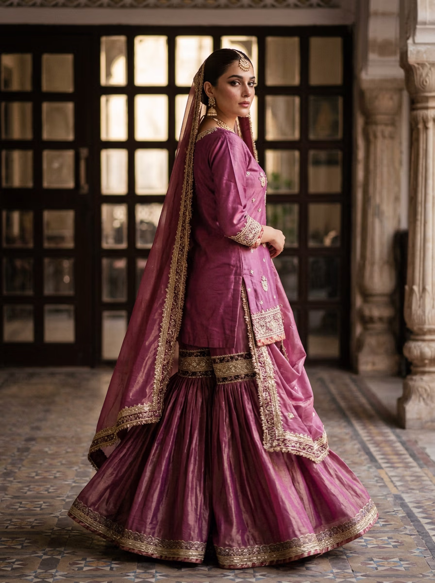 Indian Women's Sharara Garara AI virtual try-on — Sarara Gararra Indian Pakistani Tradtional fashion model photoshoot by VERA Fashion AI