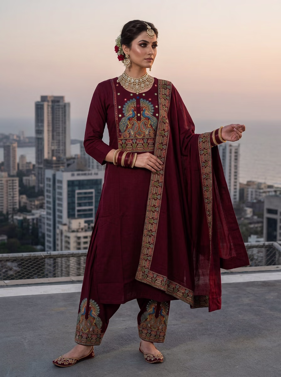 Indian Women's Suit Salwar AI virtual try-on — Indian Ethnic Suit Salwar fashion model photoshoot by VERA Fashion AI