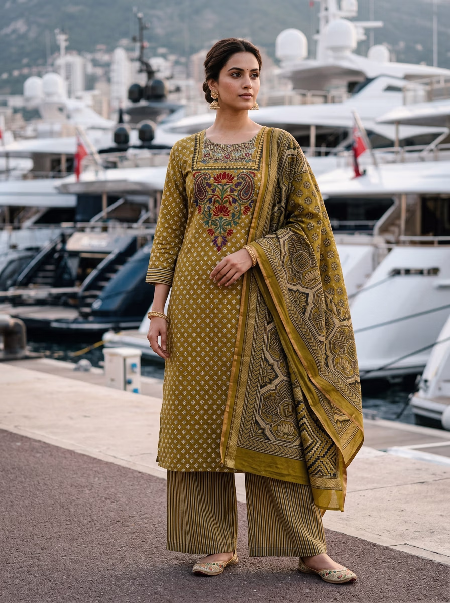 Indian Women's Suit Salwar AI virtual try-on — Indian Ethnic Suit Salwar fashion model photoshoot by VERA Fashion AI