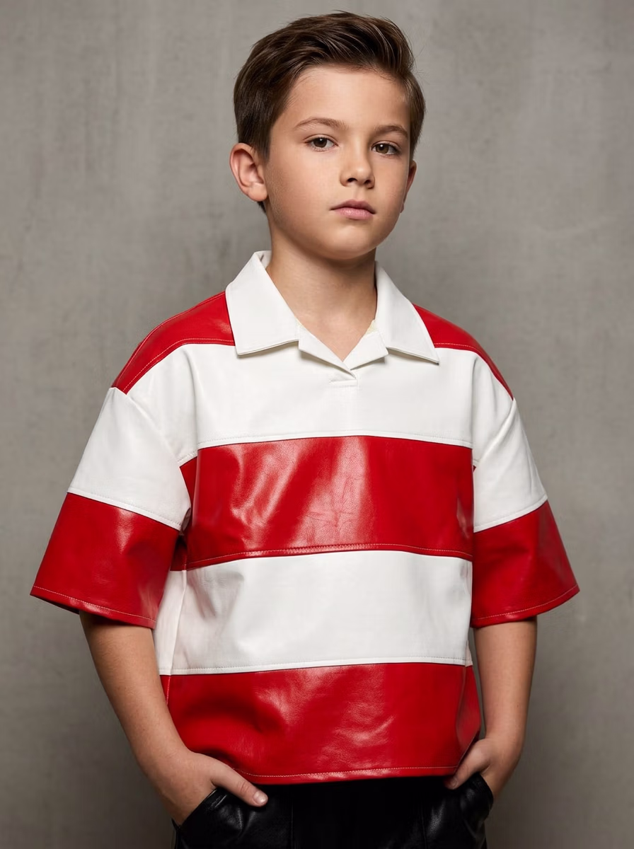 Boys' Top Wear AI virtual try-on — Kids Boys Leather Tshirrts fashion model photoshoot by VERA Fashion AI