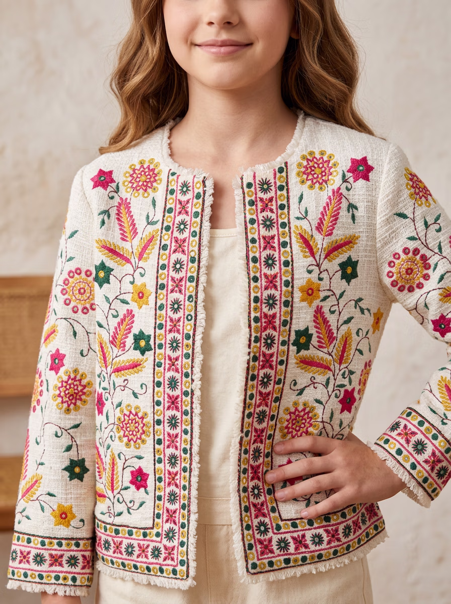 Girls' Top Wear AI virtual try-on — Kids Girls Casual Jackets fashion model photoshoot by VERA Fashion AI