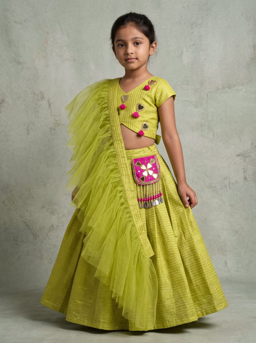 Girls' Wear AI virtual try-on — Kids Girls Indian Traditional fashion model photoshoot by VERA Fashion AI