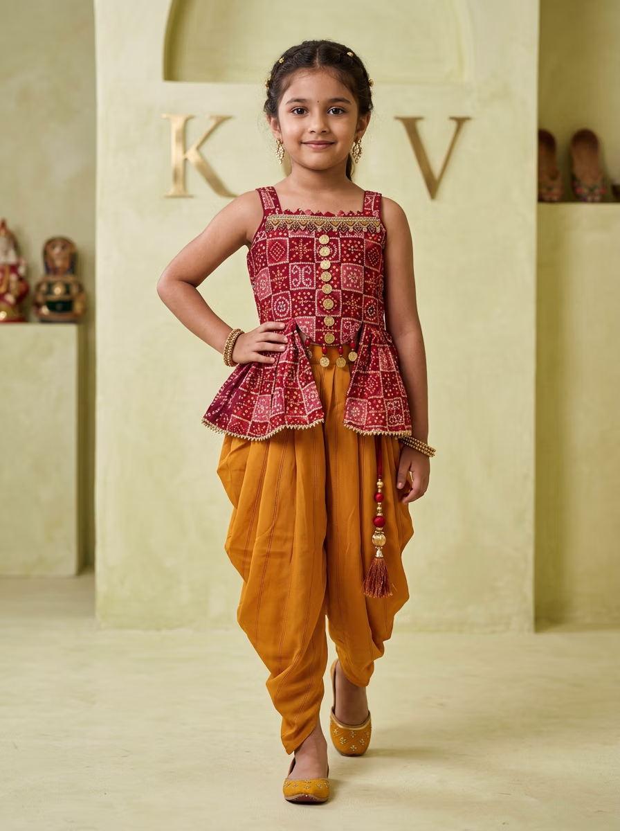 Girls' Wear AI virtual try-on — Kids Girls Indian Traditions Ethnic Novratri Fastive fashion model photoshoot by VERA Fashion AI