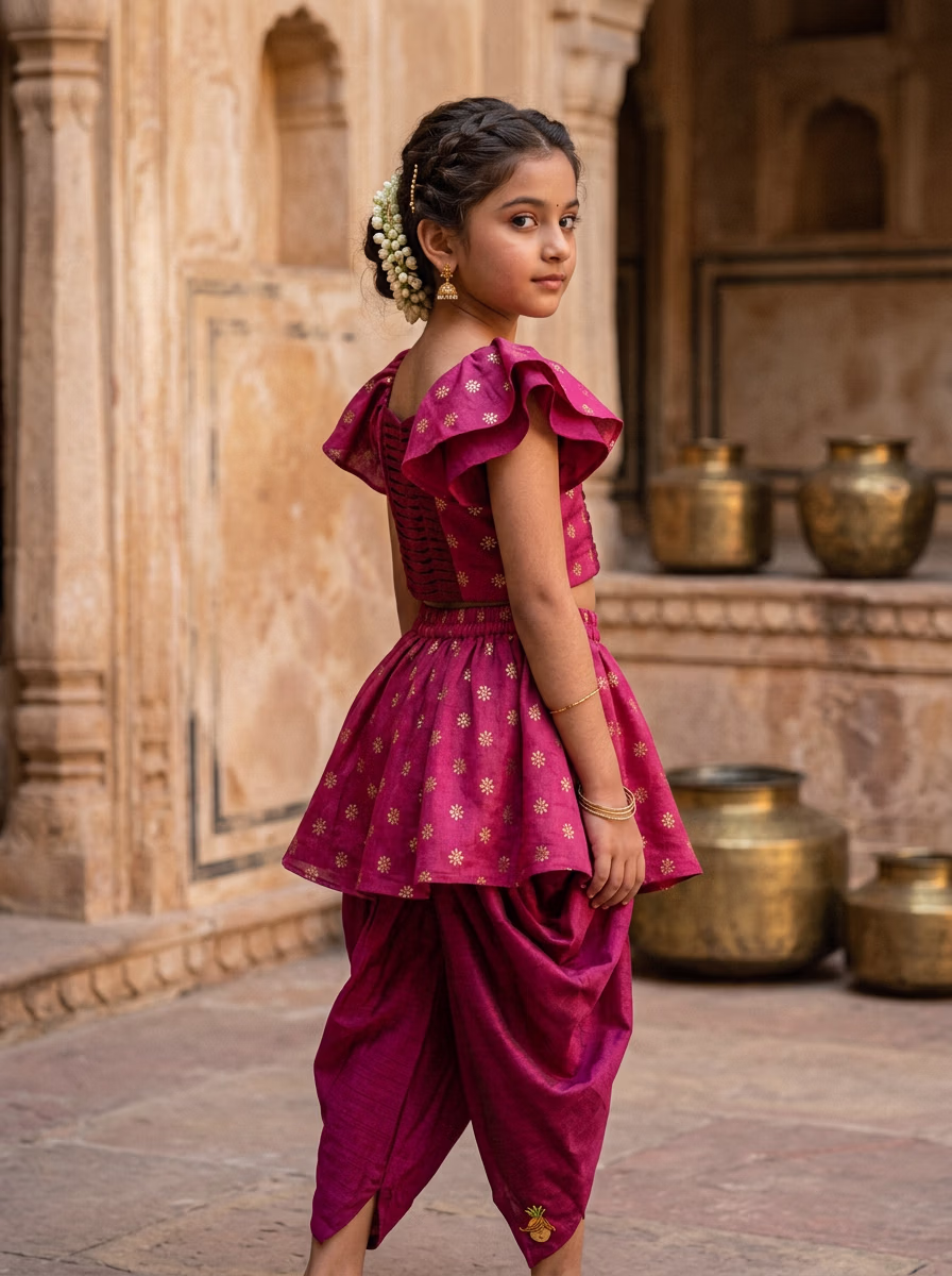 Girls' Wear AI virtual try-on — Kids Girls Sauth Indian Taditional Dress fashion model photoshoot by VERA Fashion AI
