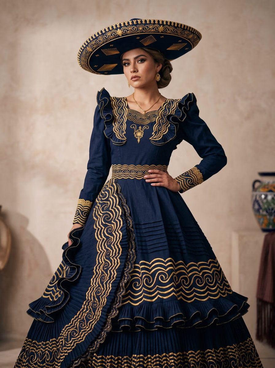 Mexican Ethnic Traditional Wear AI virtual try-on — Mexican Ethnic Traditional China Poblana Womens fashion model photoshoot by VERA Fashion AI