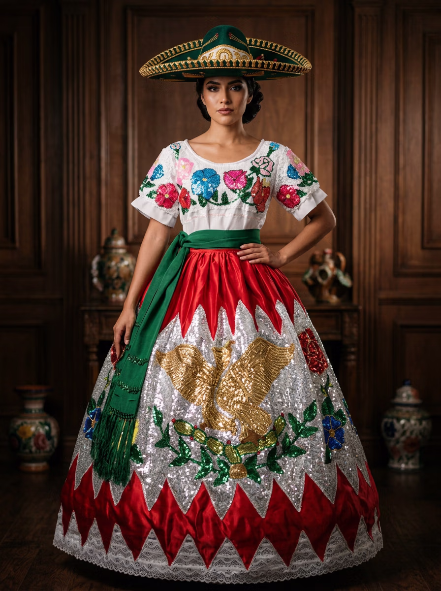 Mexican Ethnic Traditional Wear AI virtual try-on — Mexican Ethnic Traditional China Poblana Womens fashion model photoshoot by VERA Fashion AI