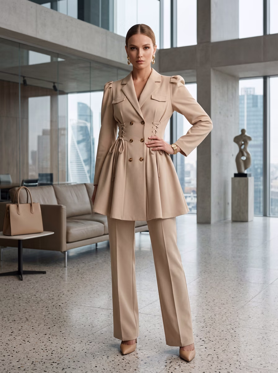 Office Wear AI virtual try-on — Business Corporate Office Woman fashion model photoshoot by VERA Fashion AI