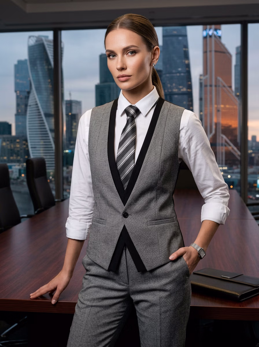 Office Wear AI virtual try-on — Business Corporate Office Woman fashion model photoshoot by VERA Fashion AI