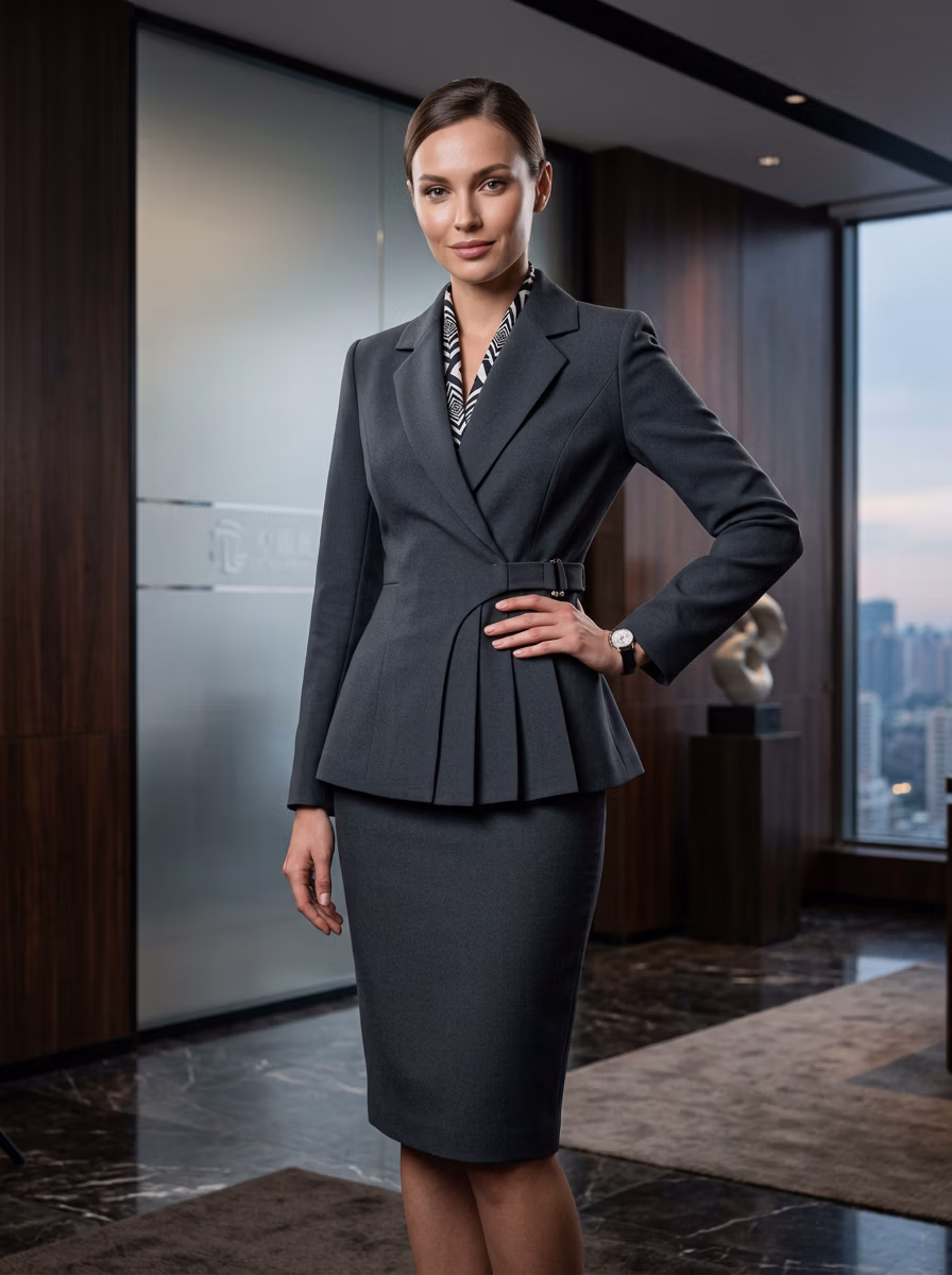 Suit and Tuxedo Suit AI virtual try-on — Professional Suit Business Woman fashion model photoshoot by VERA Fashion AI