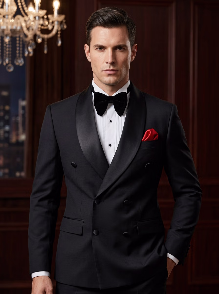 Suit and Tuxedo Suit AI virtual try-on — Professional Tuxedo Suit Business Man fashion model photoshoot by VERA Fashion AI