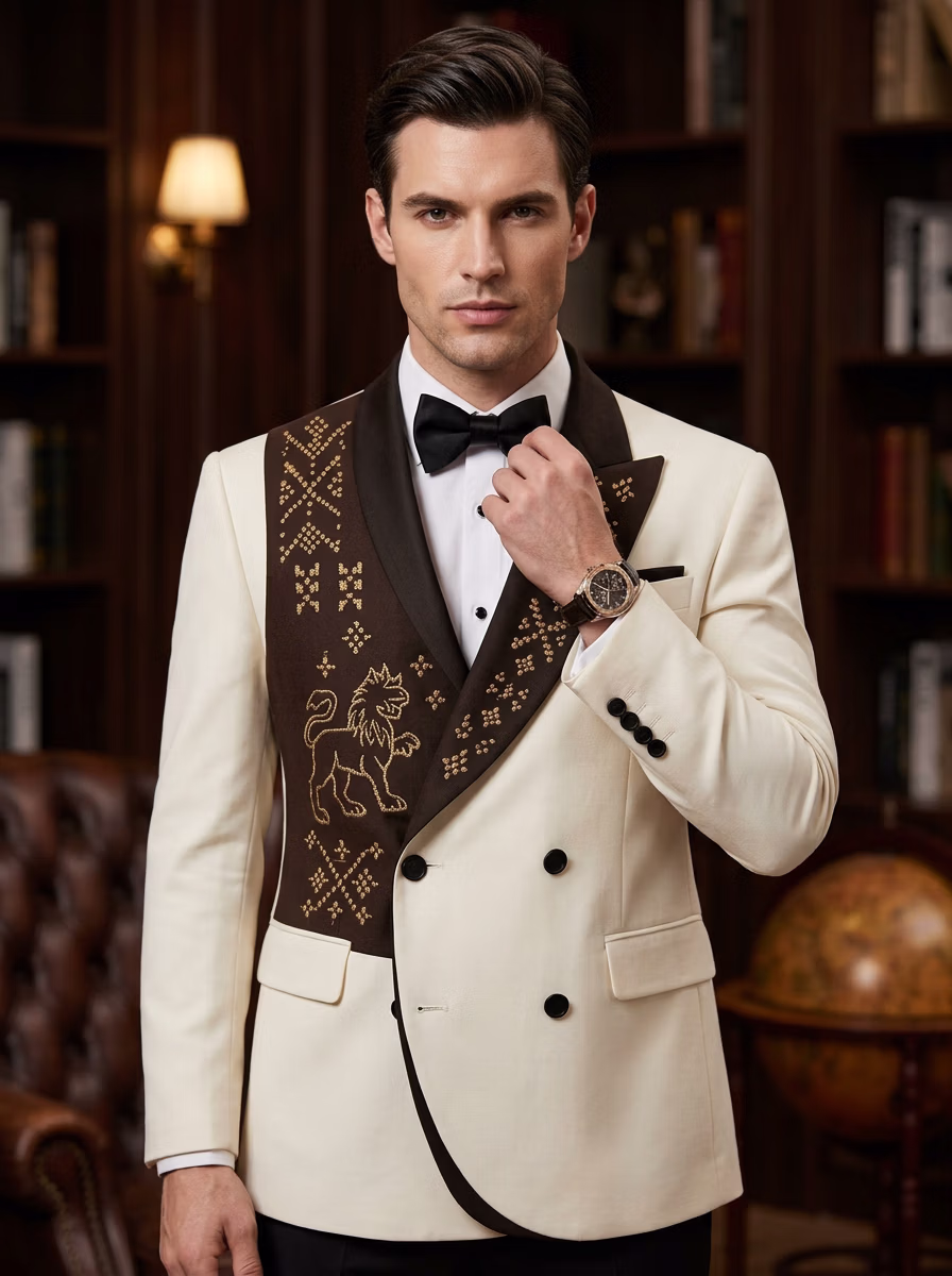 Suit and Tuxedo Suit AI virtual try-on — Professional Tuxedo Suit Business Man fashion model photoshoot by VERA Fashion AI