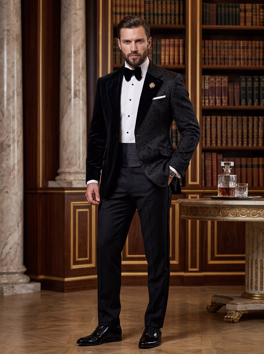 Suit and Tuxedo Suit AI virtual try-on — Professional Tuxedo Suit Business Man fashion model photoshoot by VERA Fashion AI