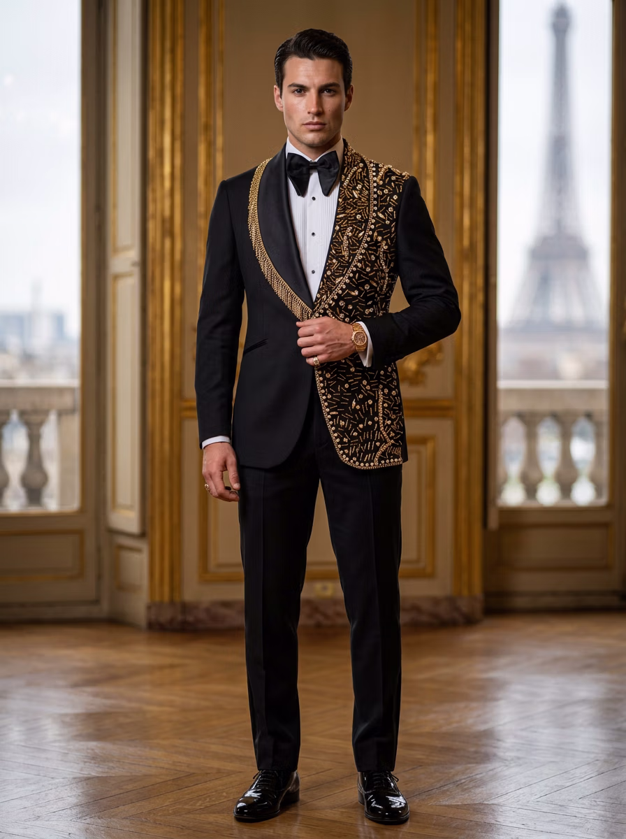Weddings Wear AI virtual try-on — Wedding Groom Suit Western Tuxedo fashion model photoshoot by VERA Fashion AI