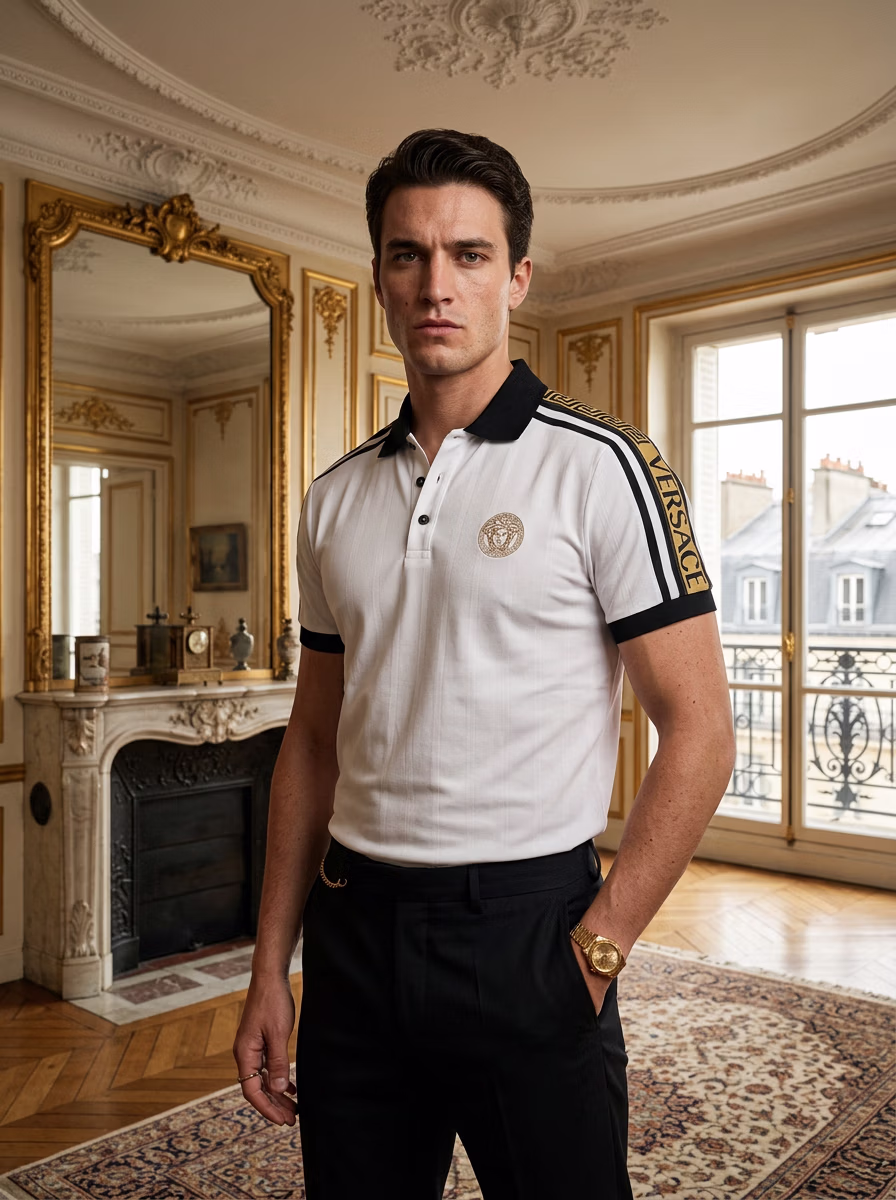 Men's Polo T-Shirts for Men AI virtual try-on — Professional Casual Western Casual Polo Tshits Man fashion model photoshoot by VERA Fashion AI
