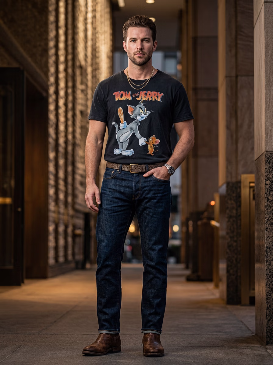 Men's T-Shirt for Men AI virtual try-on — Mens Casual T-Shirts fashion model photoshoot by VERA Fashion AI