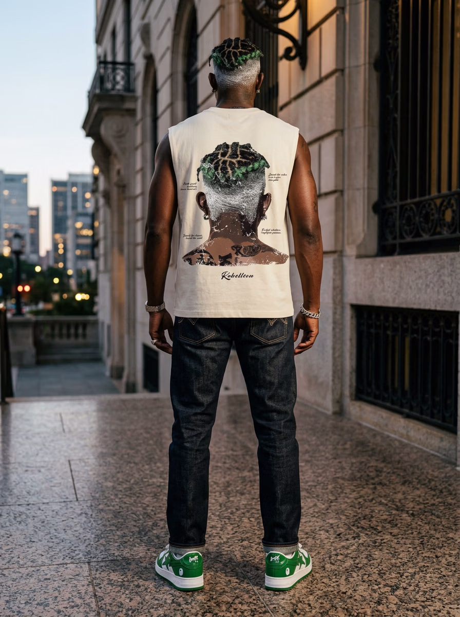 Men's T-Shirt for Men AI virtual try-on — Mens Casual T-Shirts Back Pose fashion model photoshoot by VERA Fashion AI