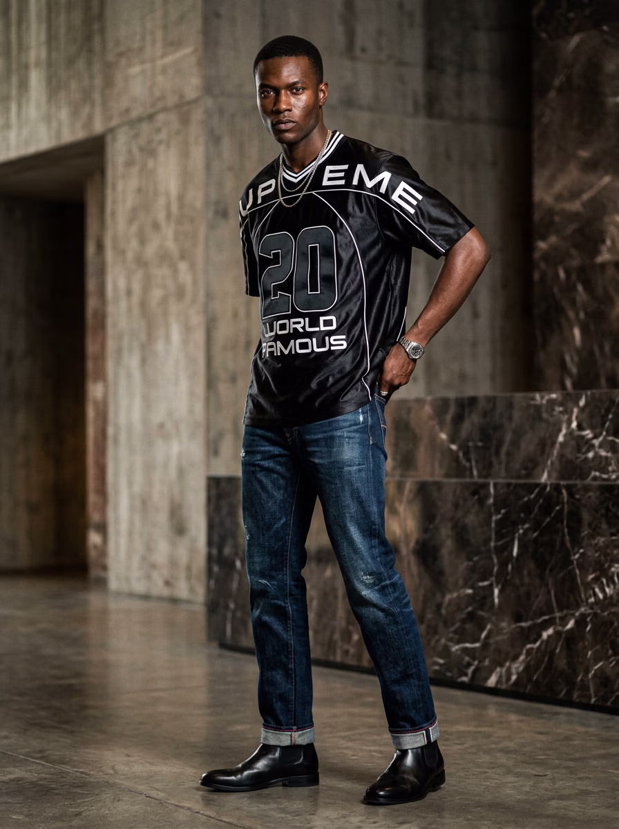 Men's T-Shirt for Men AI virtual try-on — Mens Sports T-Shirts fashion model photoshoot by VERA Fashion AI