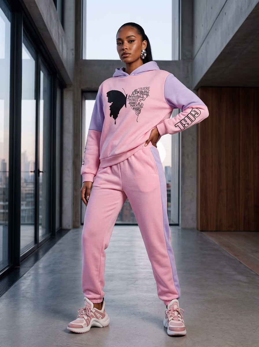 Women's Hoodie AI virtual try-on — Women Printed Hoodies Joggers Poses fashion model photoshoot by VERA Fashion AI