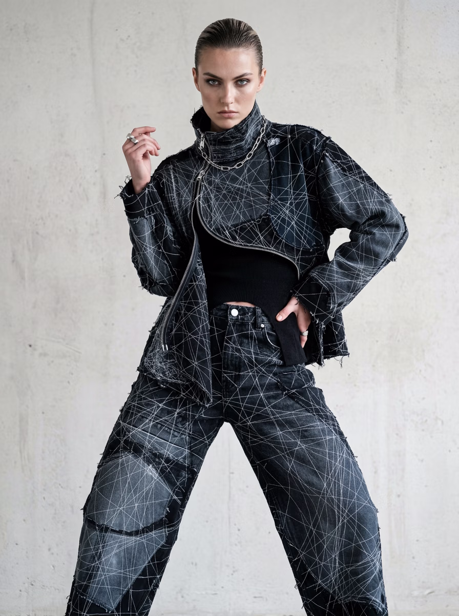 Women's Jackets AI virtual try-on — Women's Biker Leather Jacket fashion model photoshoot by VERA Fashion AI