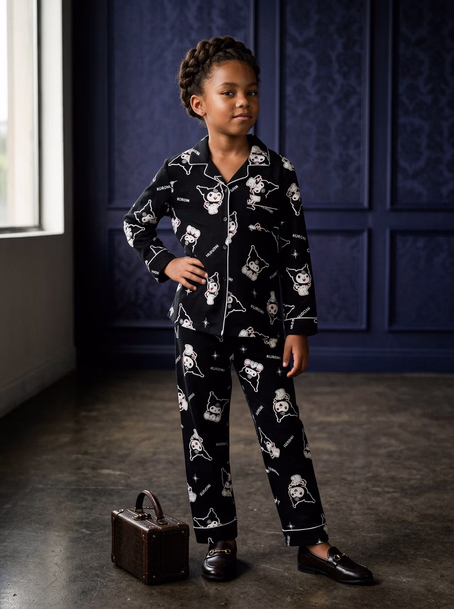 Women's Night Wear AI virtual try-on — Kids's Girls Sleepwear Fullpant Pajamas fashion model photoshoot by VERA Fashion AI