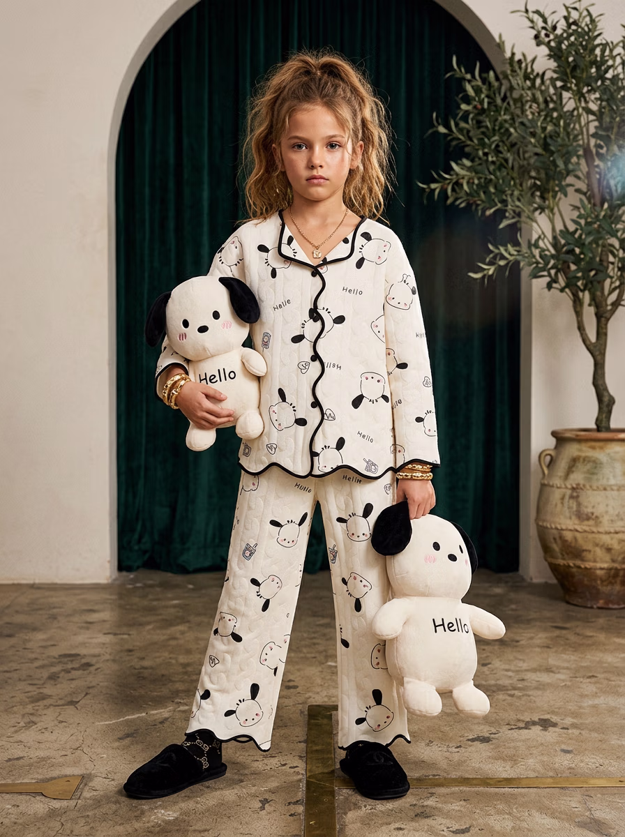 Women's Night Wear AI virtual try-on — Kids's Girls Sleepwear Fullpant Pajamas fashion model photoshoot by VERA Fashion AI