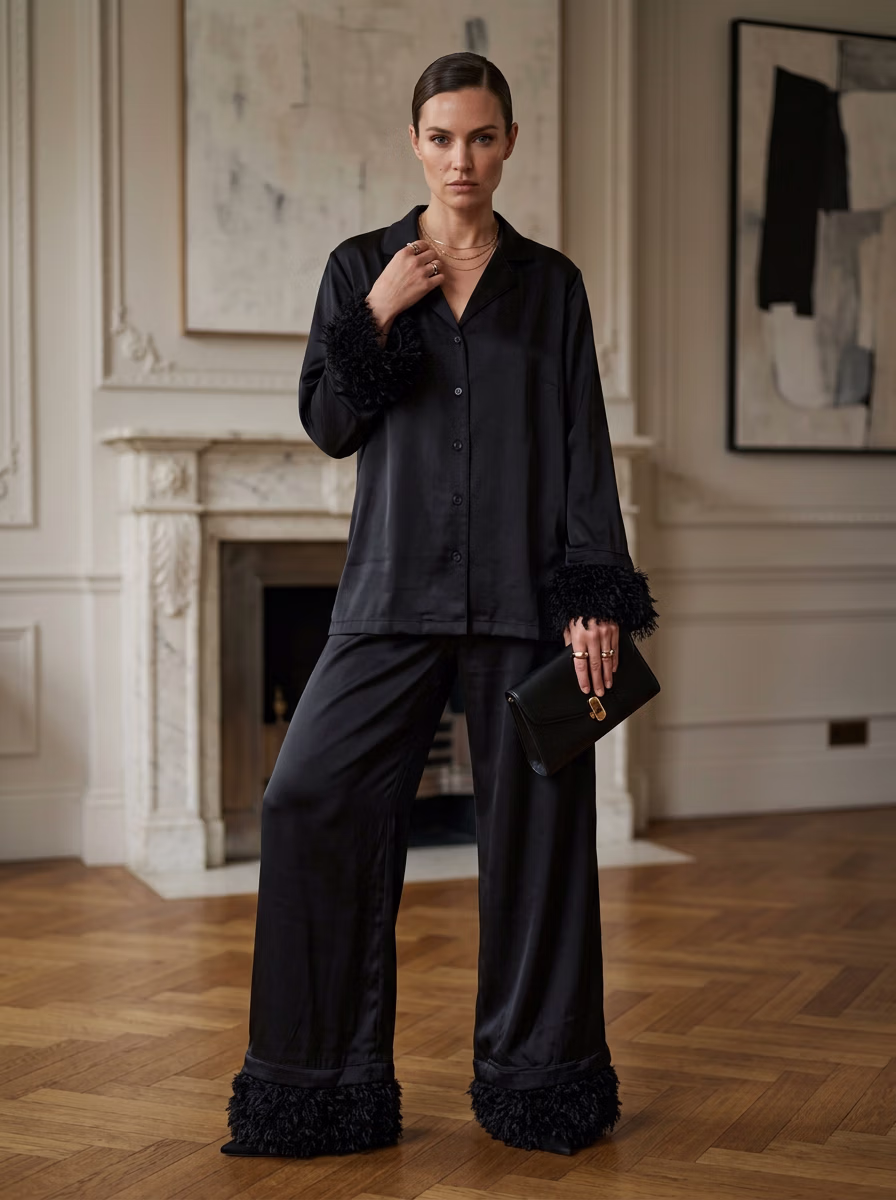 Women's Night Wear AI virtual try-on — Women's Sleepwear Fullpant Pajamas fashion model photoshoot by VERA Fashion AI