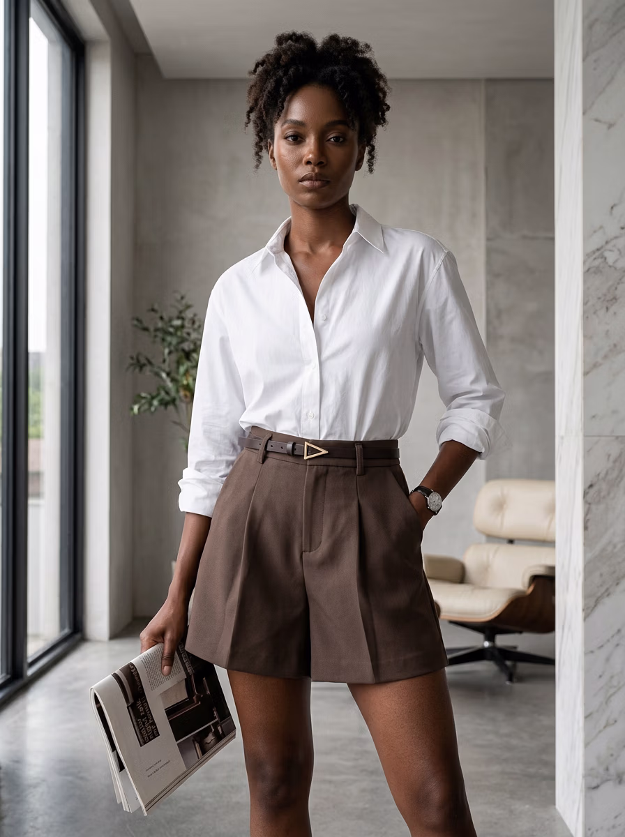 Women's Shorts AI virtual try-on — Women's Casual Cotton Shorts fashion model photoshoot by VERA Fashion AI