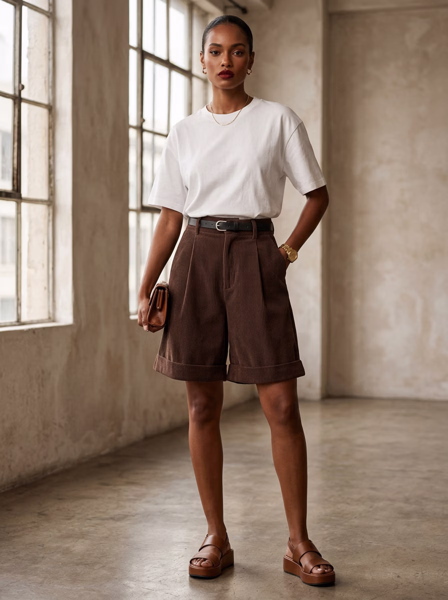 Women's Shorts AI virtual try-on — Women's Track Shorts fashion model photoshoot by VERA Fashion AI
