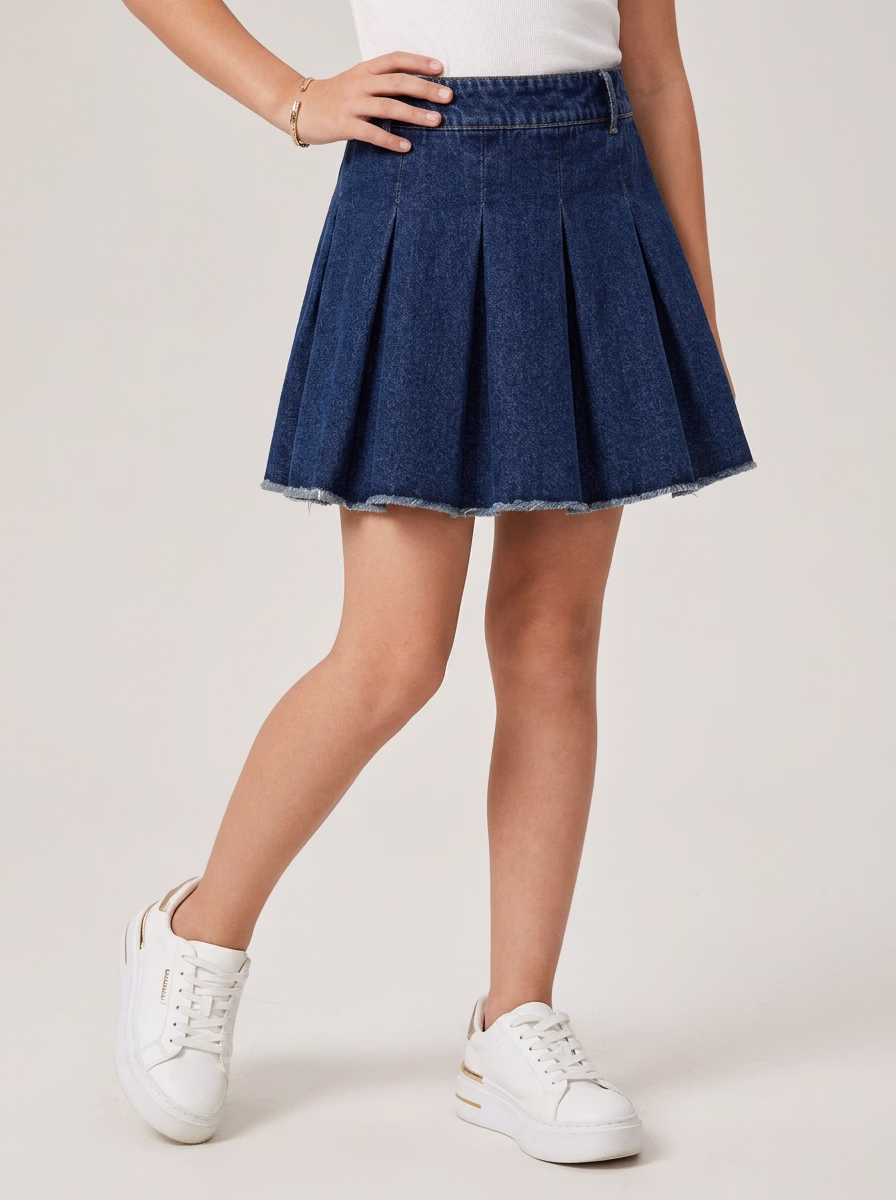 Women's Skirts AI virtual try-on — Kids's Girls Denim Skirt fashion model photoshoot by VERA Fashion AI